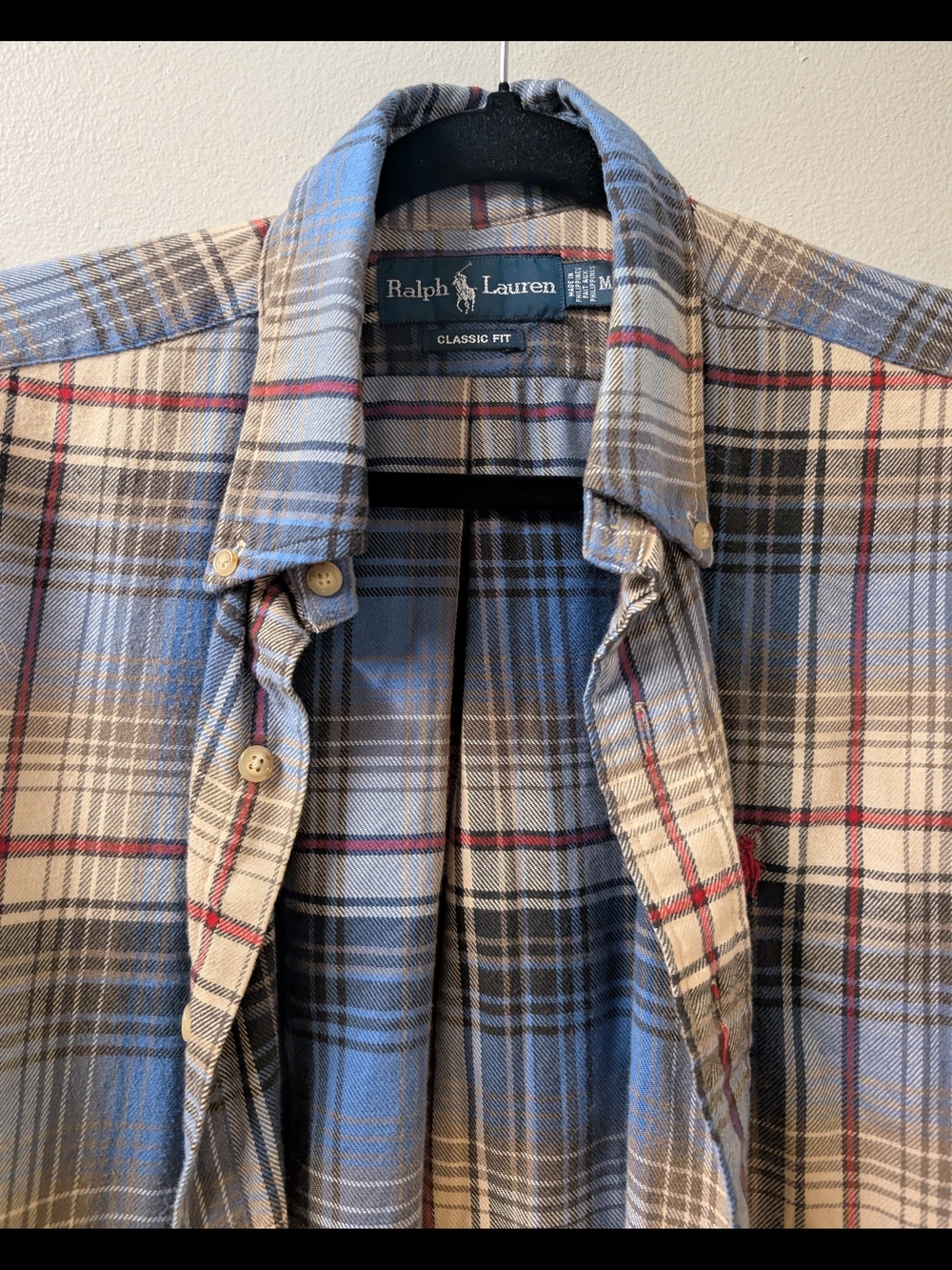Ralph Lauren Light Blue and Beige Plaid Flannel Button-Down Shirt